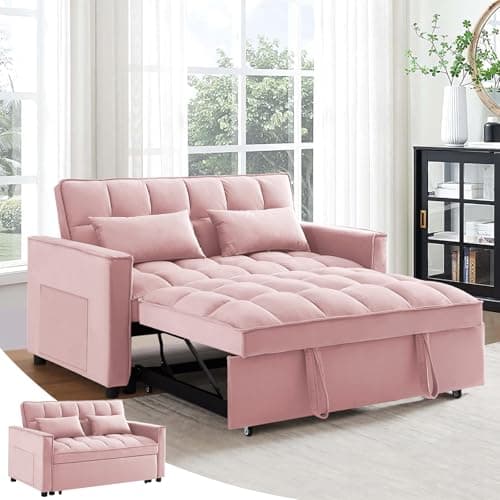 Antetek Modern Velvet 3-in-1 Sleeper Sofa Bed, Reclining Lounge Living Room Furniture, Black
