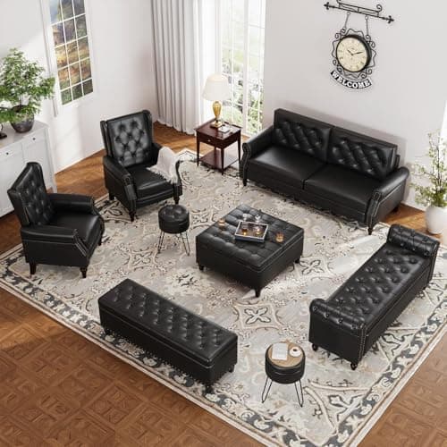 Faux Leather Window Bench with Storage & Tufted Button Detail, 65" Bedroom Bench, Brown