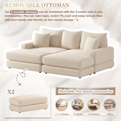 Oversized Chaise Lounge Chair Indoor with Ottomans for Living Room, Bedroom, Office
