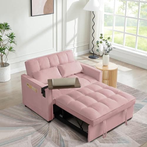 3 in 1 Velvet Sleeper Sofa Bed for Small Spaces (Pink)