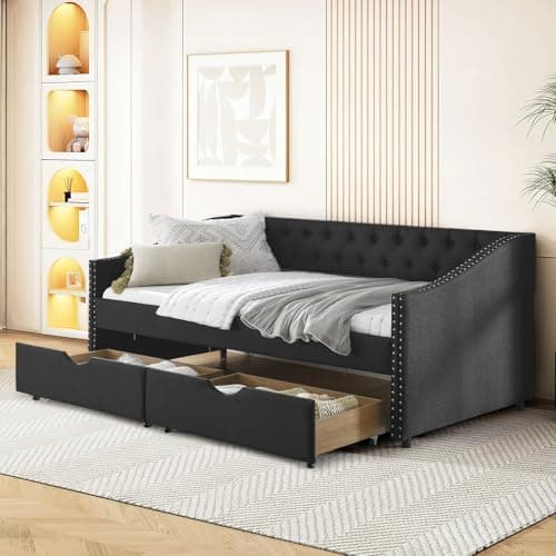 KINFFICT Modern Upholstered Full Size Button-Tufted Daybed with Storage