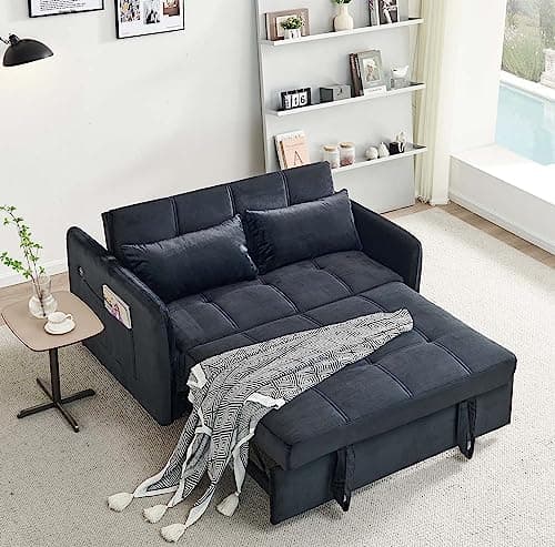 Modern Velvet Sleeper Sofa with USB and Adjustable Backrest