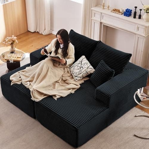 ODUWA Oversized Double Chaise Lounges, Plush Corduroy, Camel
