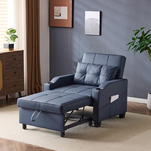 VINGLI 3-in-1 Convertible Sofa Bed with USB Ports and Cup Holders, Dark Grey