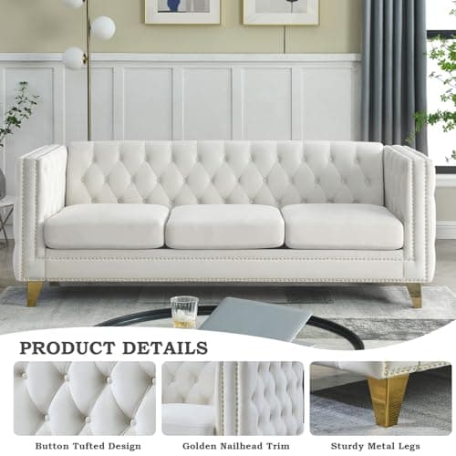 JEEOHEY Oversized Velvet Sofa Couch for Living Room,Bedroom,Office - 3 Seater Deep Seat Sofa with Button Nailhead Beige
JEEOHEY Modern Chesterfield Sofa - 3 Seater Deep Seat Couch with Button Nailhead for Living Room,Beijing,Office Beige
JEEOHEY Upho
