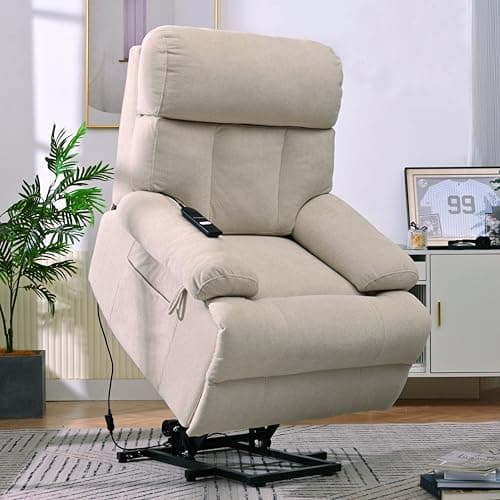 Modern Elderly Power Lift Chair Recliners Leathaire Electric Lift Recliner Chair with Side Pocket for Living Room and Bedroom (Light Gray)