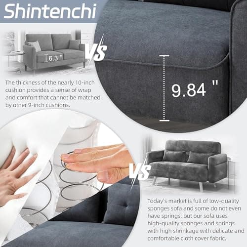 Shintenchi Dark Grey Mid Century Fabric 2-Seat Loveseat Sofa