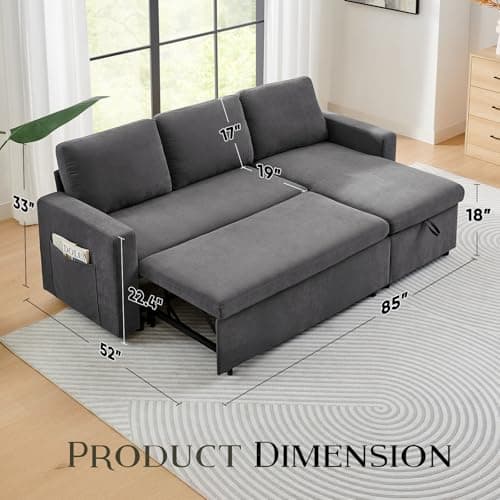 85'' Pull-Out Sleeper Sofa Bed with Detachable Chenille Cover - Ideal for Living Room, Office, or Apartment in Grey