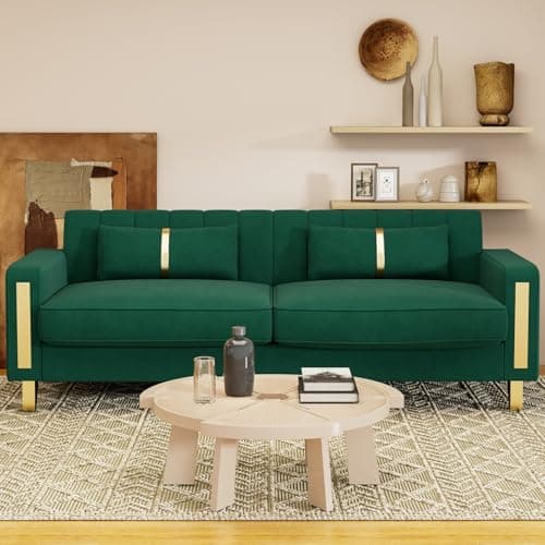 Modern 83.46" Curved Black Velvet Sofa with Gold Legs, 3-Seater for Living Room & Bedroom