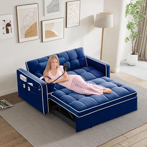Convertible Sleeper Sofa with Adjustable Backrest & Phone Holder