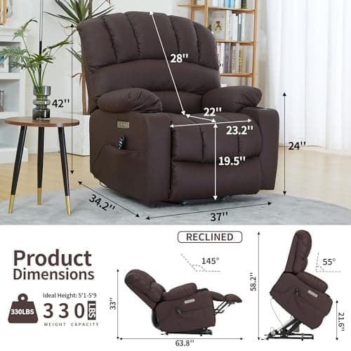 DURASPACE Power Lift Recliner for Elderly with Heat and Massage (Brown)  
DURASPACE Large Faux Leather Backrest Electric Lift Recliner for Seniors (Brown)  
DURASPACE Electric Lift Massage Recliner Chair with Heat (Brown)