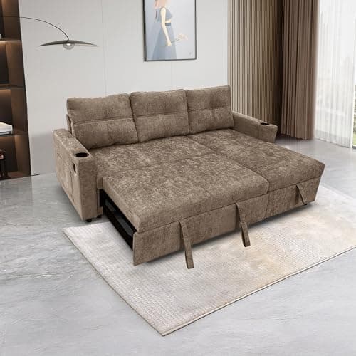 Eafurn 4-in-1 L-Shaped Sectional with Pullout Bed and USB Ports