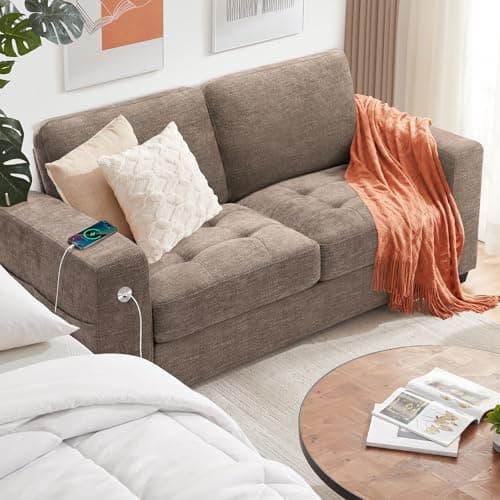 Ihanherry 70 Inch Loveseat with Charging Port & Side Pocket, Comfortable Modern Sofa