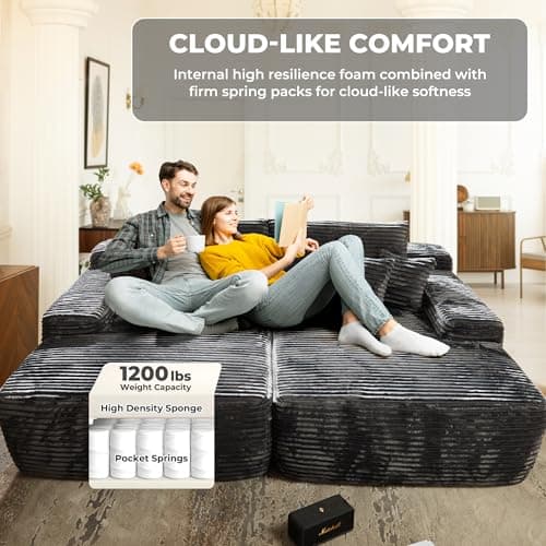 Oversized Chaise Lounge Chair, 81" Cloud Plush Grey Sofa Bed