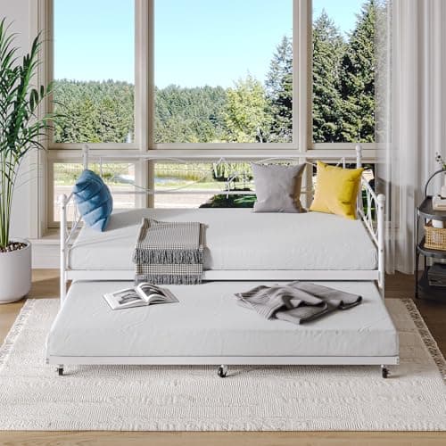IDEALHOUSE Metal Twin Daybed with Trundle, Multifunctional Bed Frame