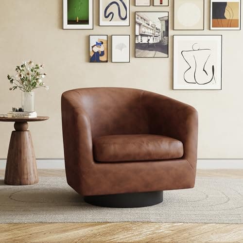 Modern Cream UIXE PU Leather Swivel Barrel Club Chair Set (2)