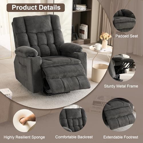 Elderly Lift Chair with Massage & Heating, Recliner with Cup Holders & USB Port