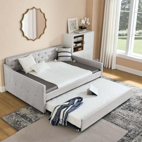 Modern Queen Size Upholstered Daybed with Storage Drawers