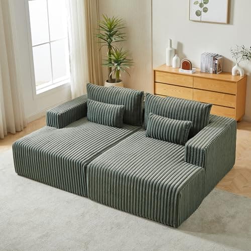 Beige Oversized Chaise Lounge Chair, 87" Plush Corduroy Sofa