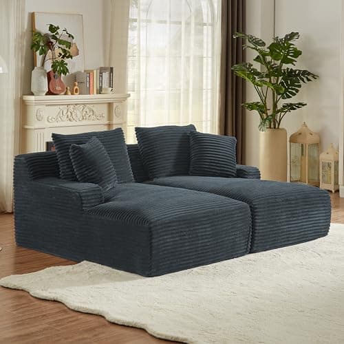 8 Foot Oversized Boneless Chaise Lounge Sofa, Modern Compressed Corduroy Living Room Couch