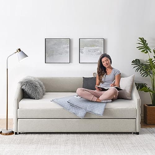 Twin Size Daybed with Trundle for Apartment Living Room - Beige