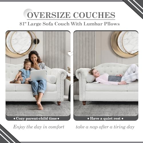 Modern 3-Seater Sofa Couch for Small Spaces, Teddy White