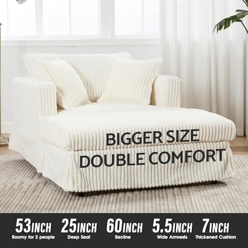 Beige Luxe Chaise Lounge With Ottoman & 2 Pillows 48" Modern Soft Reading Chair