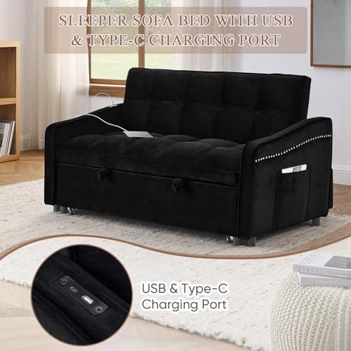 3 in 1 Convertible Sleeper Sofa Bed with USB Charging Ports