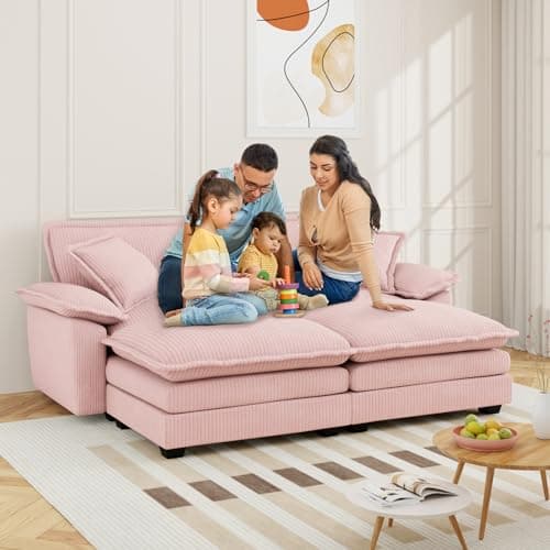 Comfy Grey Corduroy Chaise Lounge Chair with Ottoman