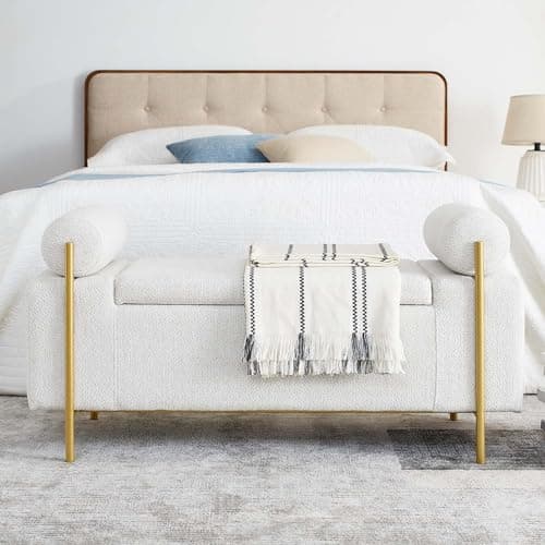 JEEOHEY Storage Bench for Bedroom, Modern Ottoman with Metal Legs and Storage in White