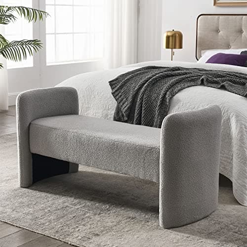 End of Bed Ottoman Bench, 52 Upholstered Entry Bench with Teddy Fabric for Living Room and Bedroom