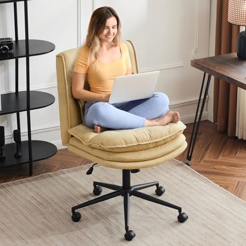 VINGLI Yellow Criss Cross Office Chair, 18" High, Swivel, Padded Seat
