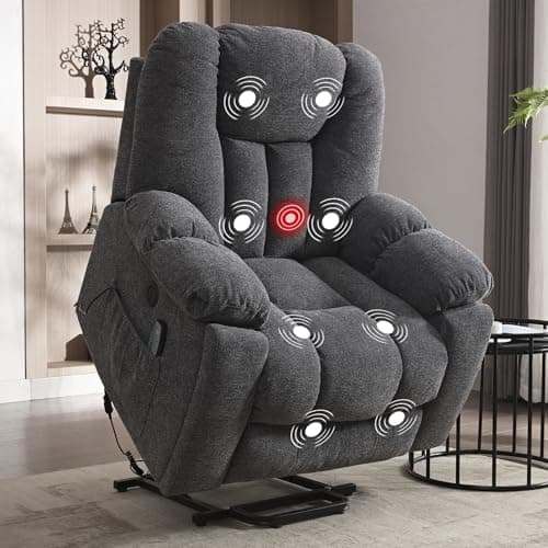 CANMOV Smoke Gray Power Lift Recliner with Massage, Heat, and Safety Mechanism