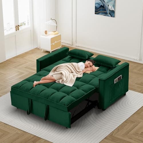 3-in-1 Velvet Convertible Sleeper Sofa Bed, Dark Black-adjustable Backrest