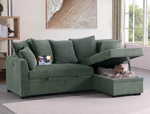 Eafurn 4-in-1 L-Shaped Sectional with Pullout Bed and USB Ports