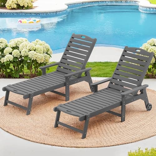 LUE BONA Dark Gray 79'' Oversized 5 Positions Poolside Chaise Lounge Chair Set