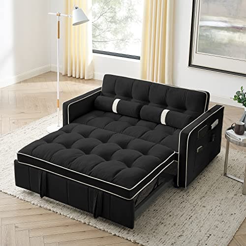 3 in 1 Tufted Velvet Couch Bed, Grey, 55.5"
