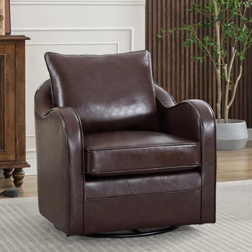 Simore Dark Brown Faux Leather Swivel Accent Chair