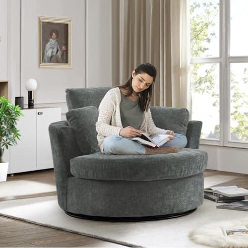 Modern Swivel Barrel Chair for Nursery, Living Room, Bedroom Ivory