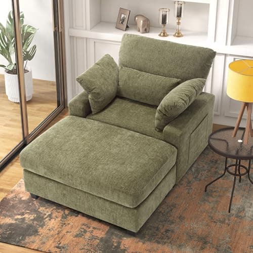Ihanherry Oversized Chaise Lounge Chair with Ottoman - 57.52 Sleeper Sofa for Bedroom, Living Room, Office (Green)