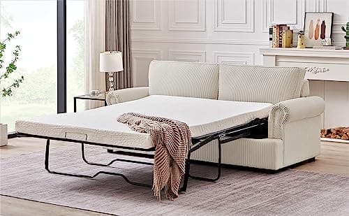 Memory Foam Reversible Sleeper Sofa: Comfortable Full Size Bed Couch for Living Rooms
