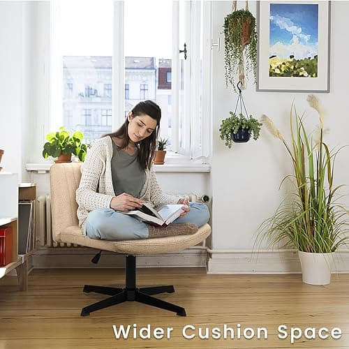 PUKAMI Cross Legged Office Chair, Fabric Padded, Swivel & Height Adjustable (Yellow)