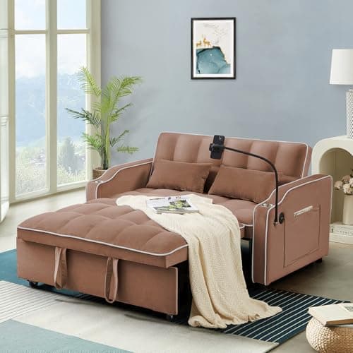 Modern Black Velvet 3-in-1 Sleeper Sofa Bed with USB Ports & Adjustable Backrest