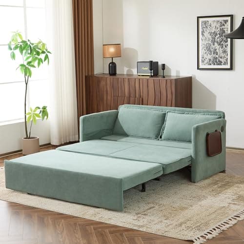 Livavege 3-in-1 Convertible Sleeper Sofa Chair, Linen Futon with Phone & Cup Holders
