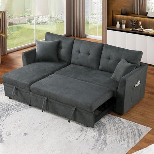 Eafurn 4-in-1 L-Shaped Sectional with Pullout Bed and USB Ports