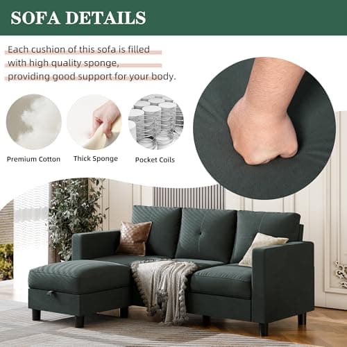 Dark Gray JY Convertible Sectional with L-Shaped Ottoman for Small Spaces
