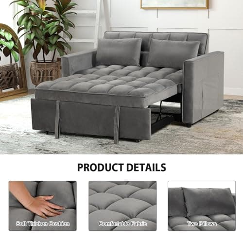 Modern Gray Convertible Sofa Bed with Multi-Functional Sleeper Couch, Pull Out Bed, and Chaise Lounge