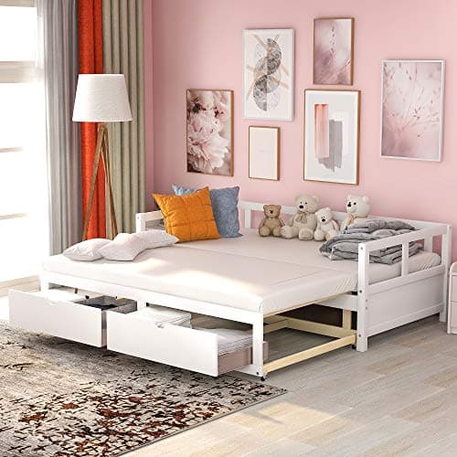 Velvet Daybed with Storage Drawers and Striped Headboard Design