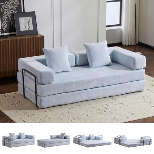 4-in-1 Convertible Folding Sleeper Sofa Bed, Dark Grey Corduroy Mattress Couch