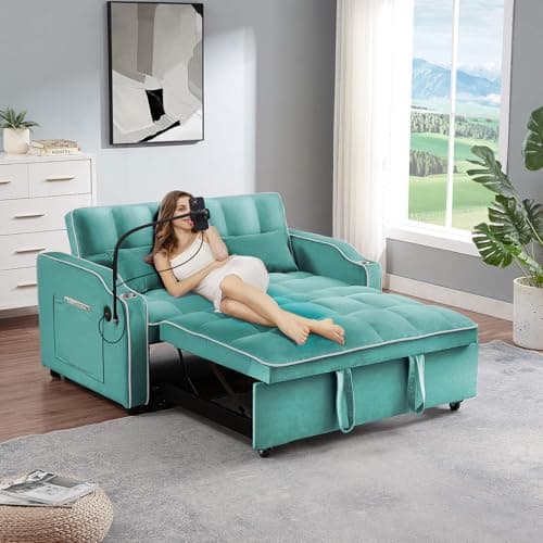 Convertible Sleeper Sofa Bed with USB Port - Blue color